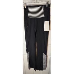 Vintage Lululemon Run: Ice Queen Pant Black White Stripes Flare Leg Size 6 NWT